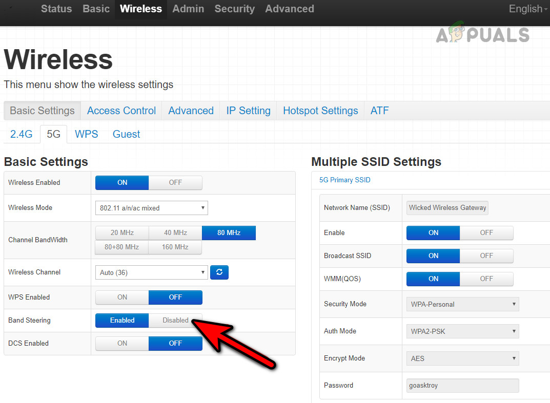 Disable Band Steering of the Router