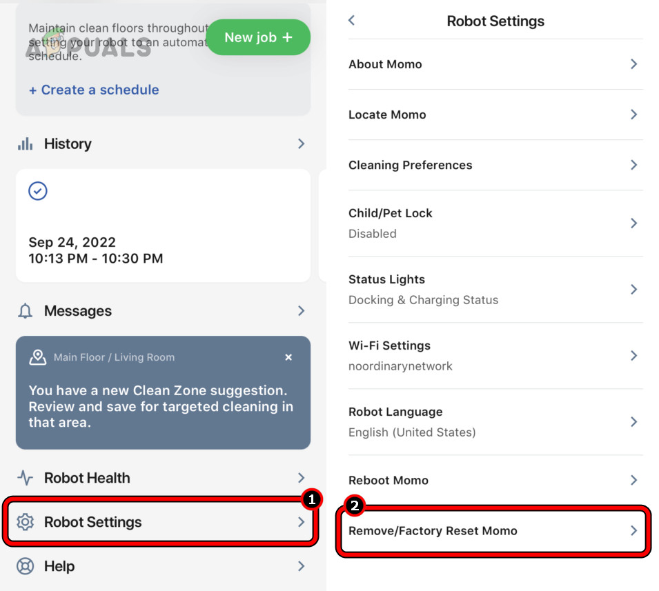 Reset the iRobot to the Factory Defaults