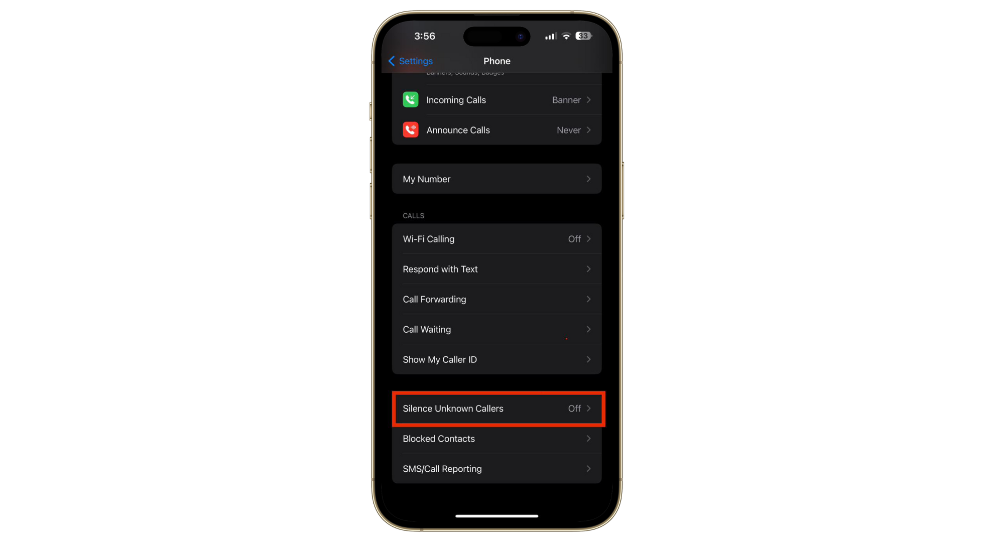 Tap Silence Unknown Callers