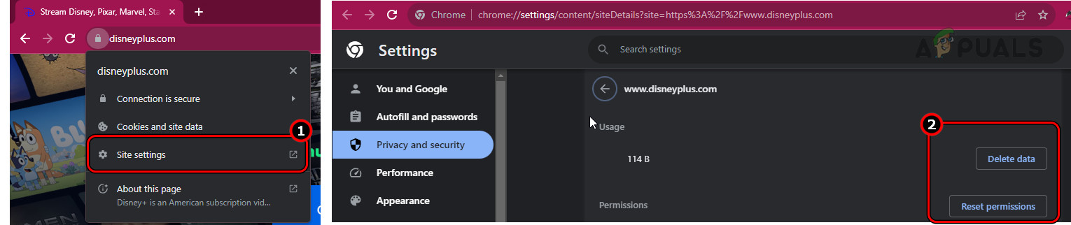 Delete Data of Disney Plus and Reset its Permissions