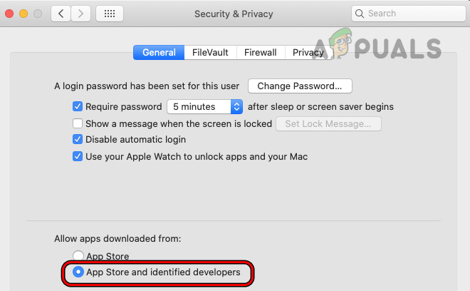 Select the Option of App Store and Identified Developers on the Mac