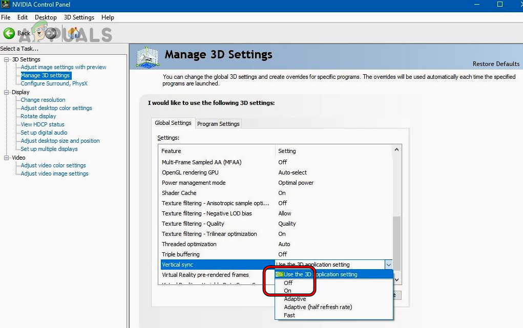 Disable V-Sync in the Nvidia Control Panel