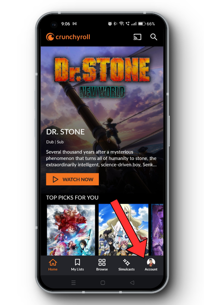 Crunchyroll Android Account Section