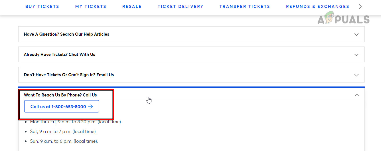 Contact the Helpline of Ticketmaster