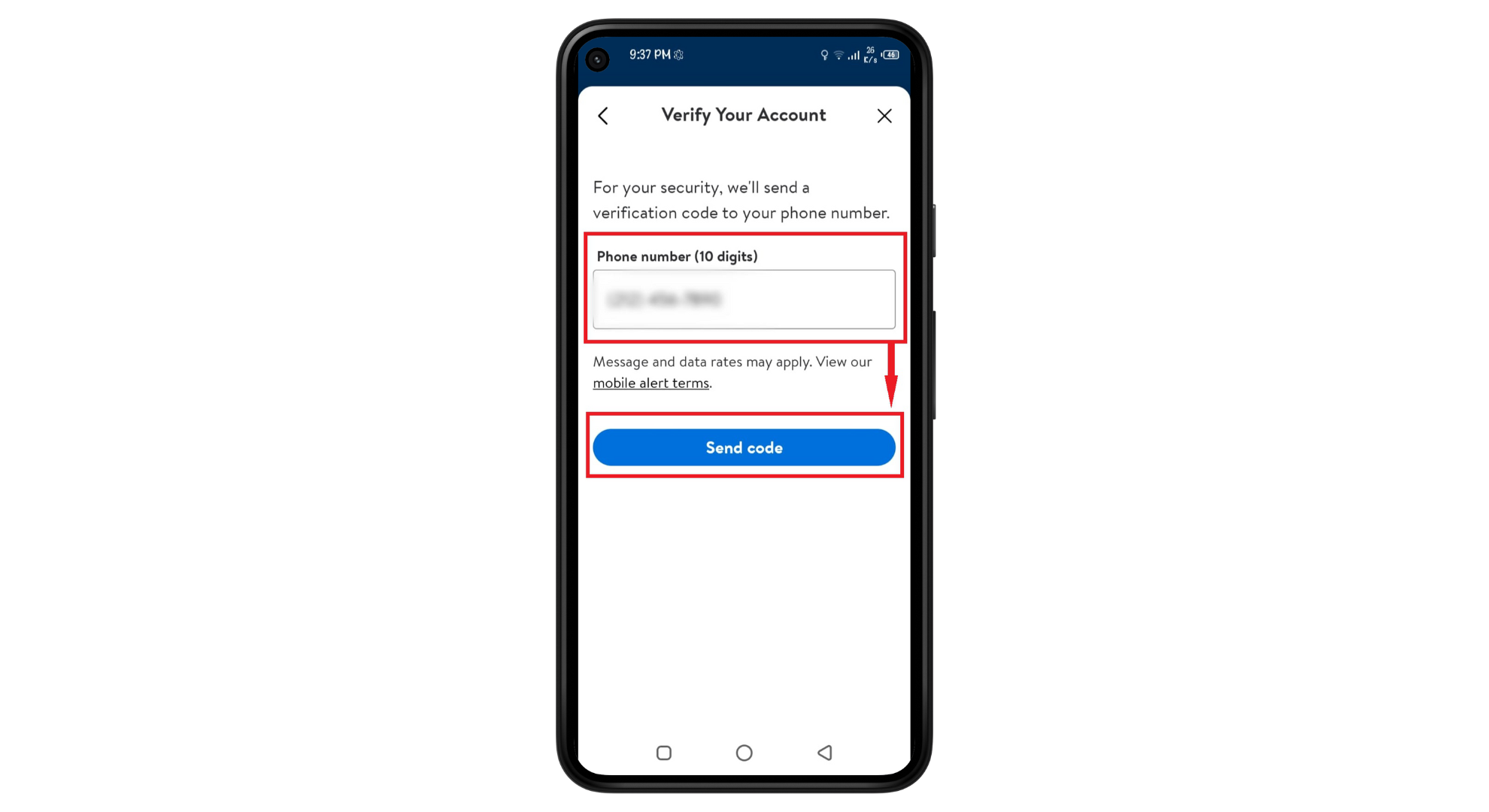 Add phone number and Send code