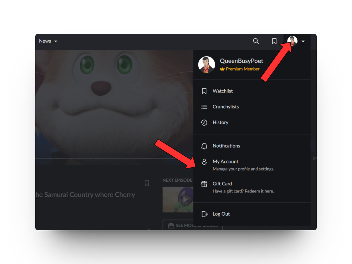 Crunchyroll Web My Account Section