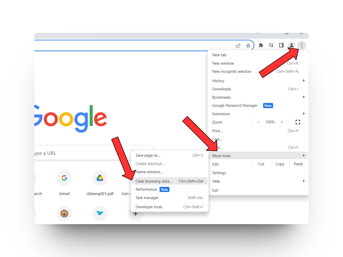Chrome More Tools Clear Browsing Data