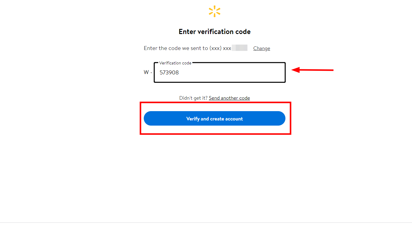 Enter the Verification Code and click Create account