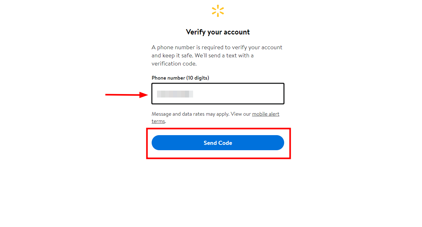 Enter the mobile number and Click Send Code