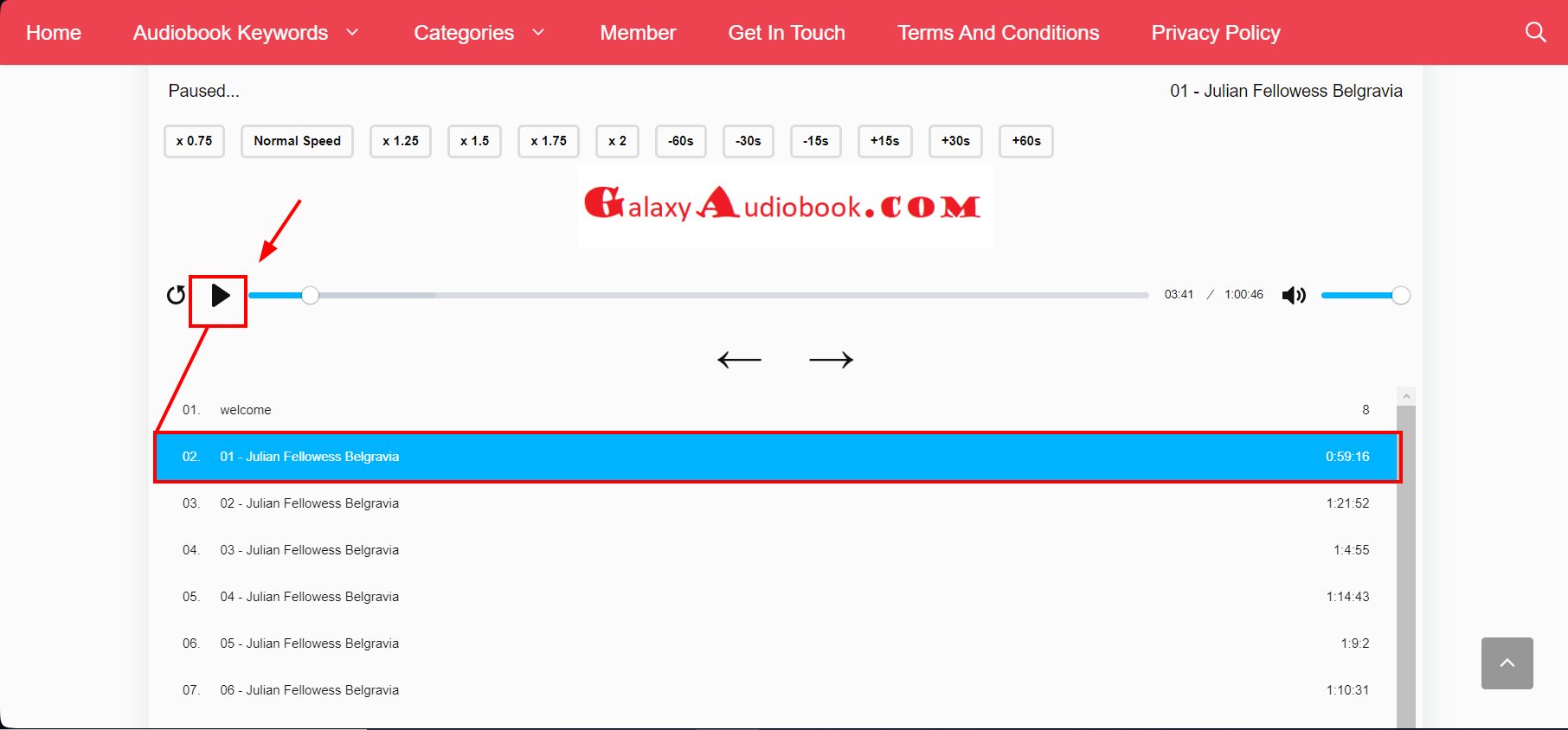 Find an audiobook you like and Click play