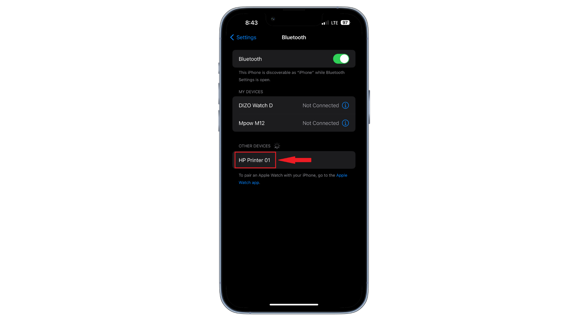 Tap on the printer's name