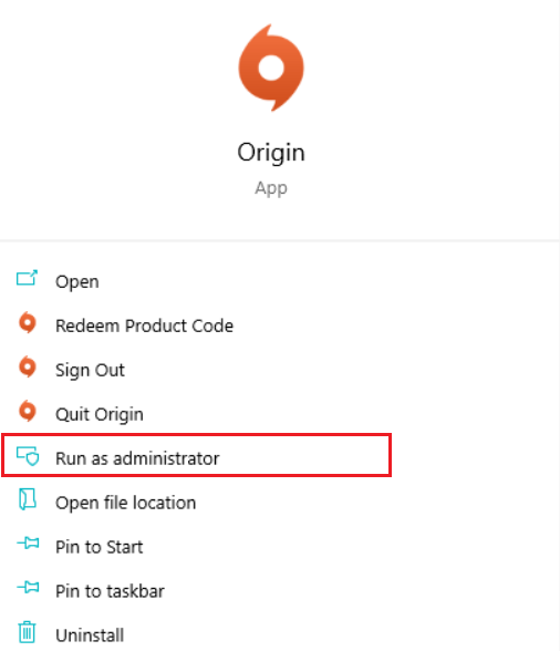 Origin run as administrator