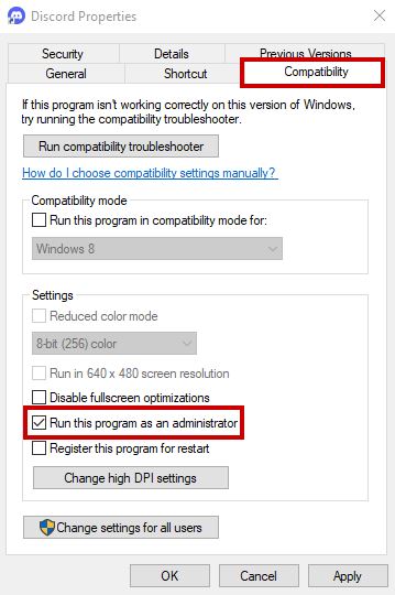 Run Discord as Administrator Option