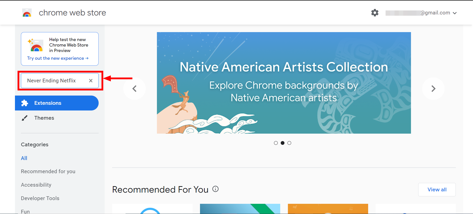 Search Never Ending Netflix on Chrome web store