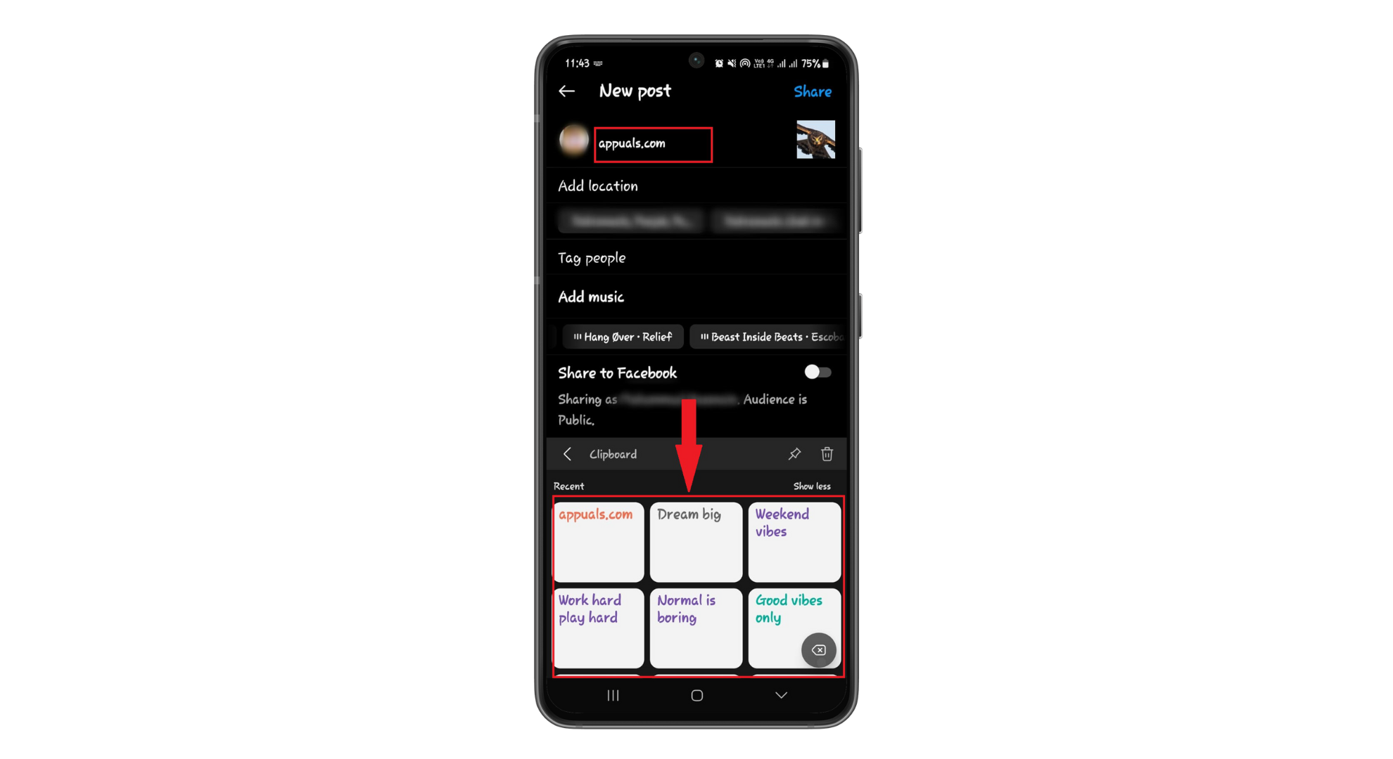 Tap on the item you want from the clipboard