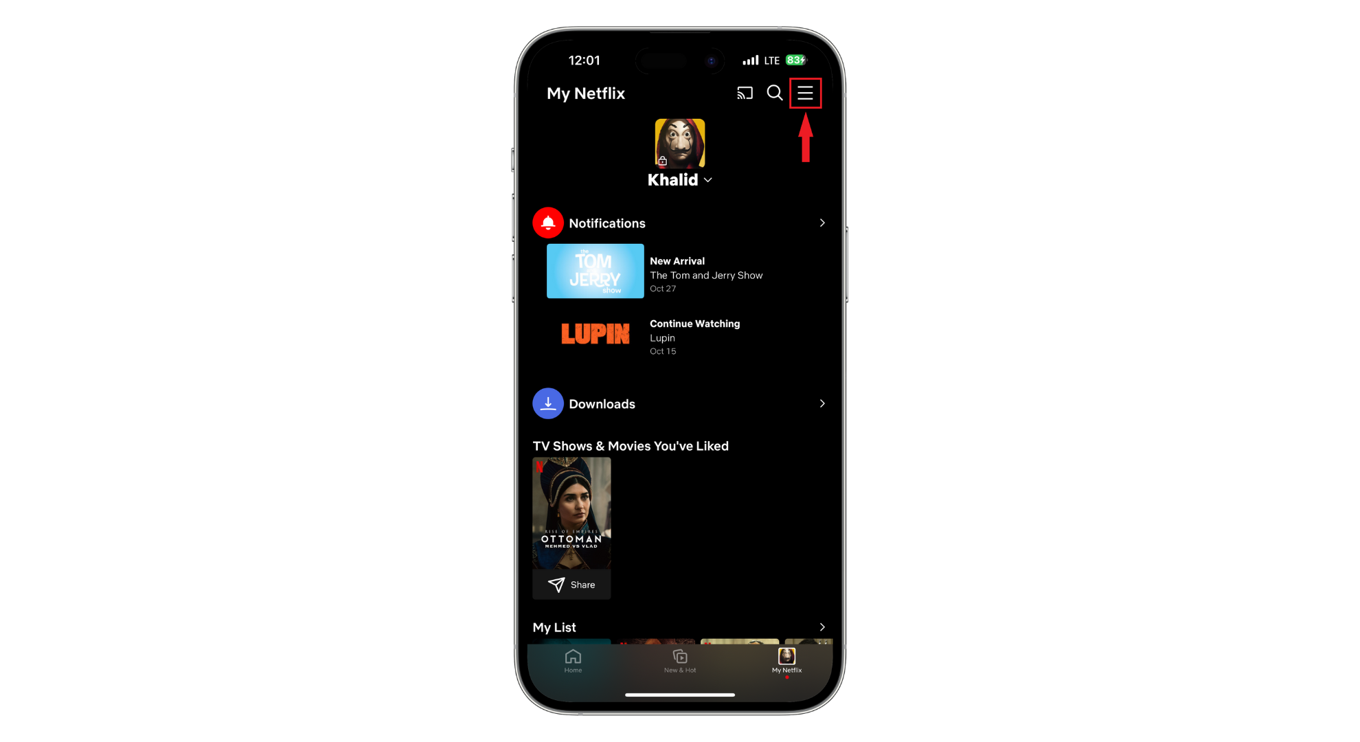 Tap the three vertical lines