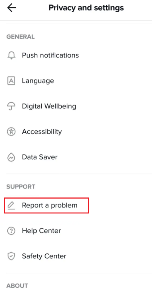 Report a problem on TikTok