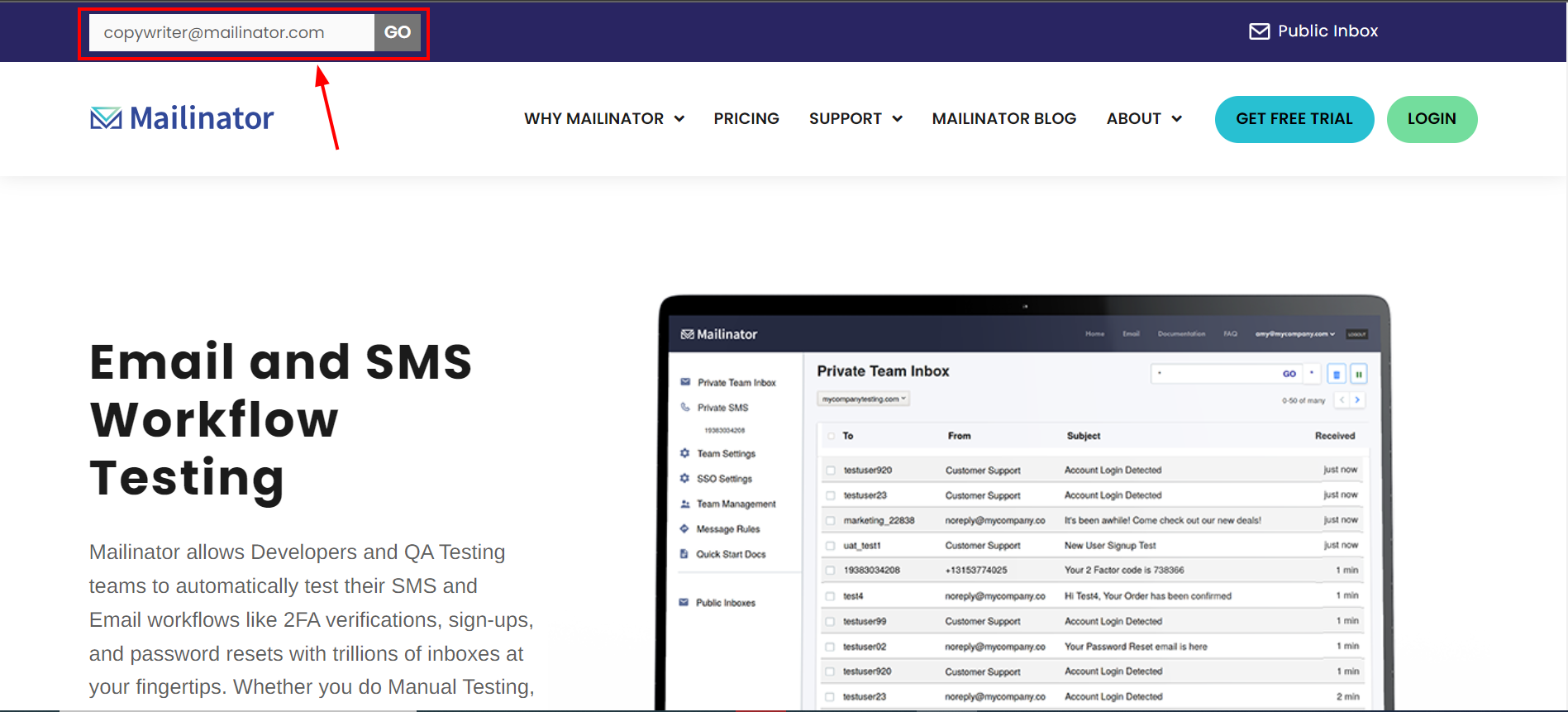 Type any email name you want in box