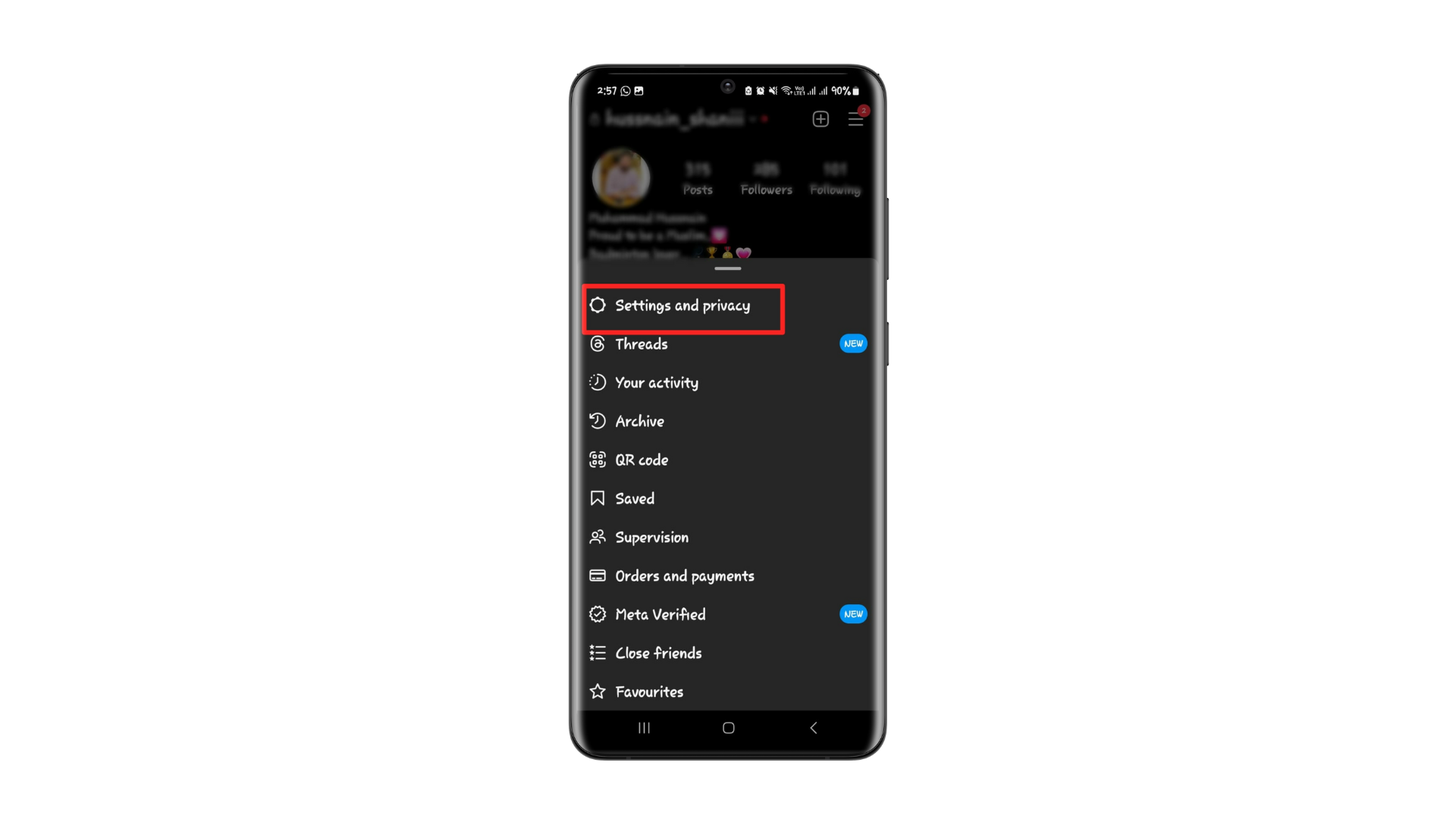 select "Settings and privacy"