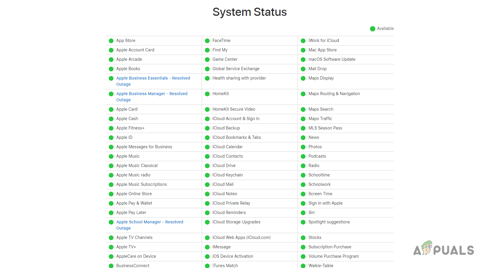 Apple System Status