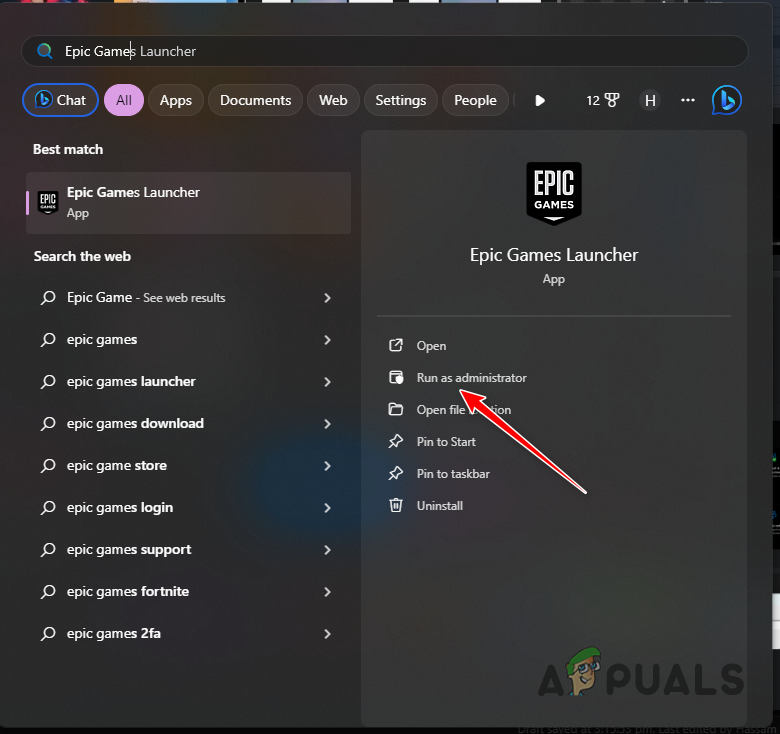 Running Epic Games Launcher as Admin