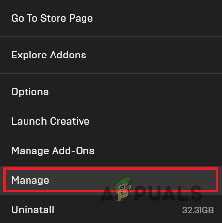 Opening Manage Menu