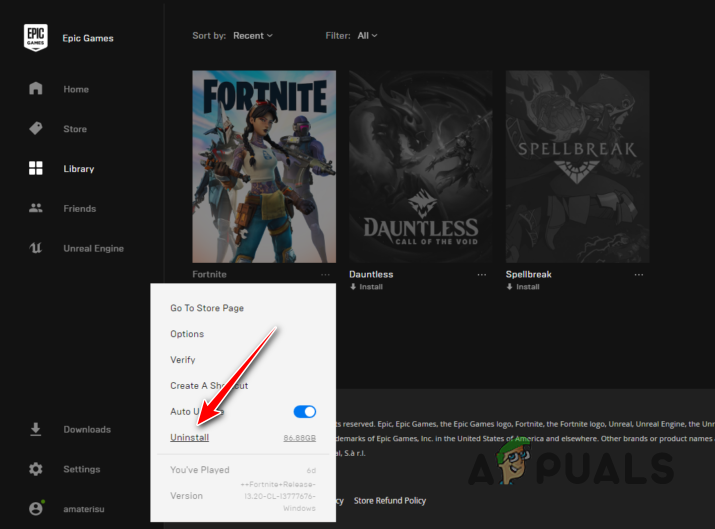 Uninstalling Fortnite