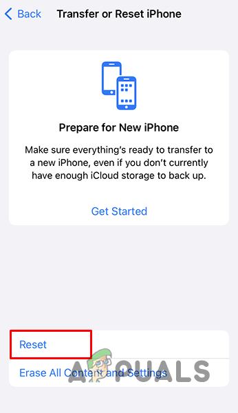 Navigating to Reset Menu
