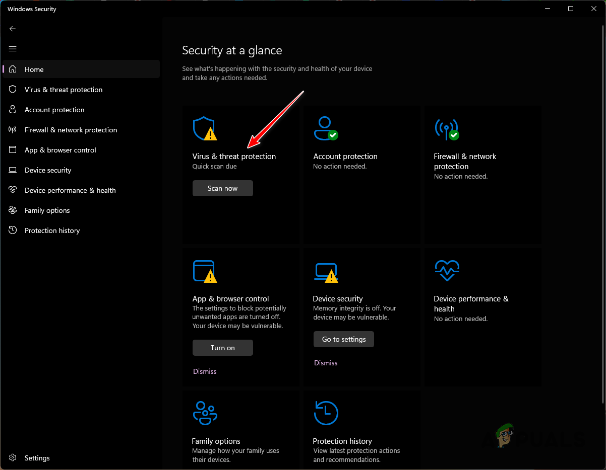 Navigating to Virus and Threat Protection
