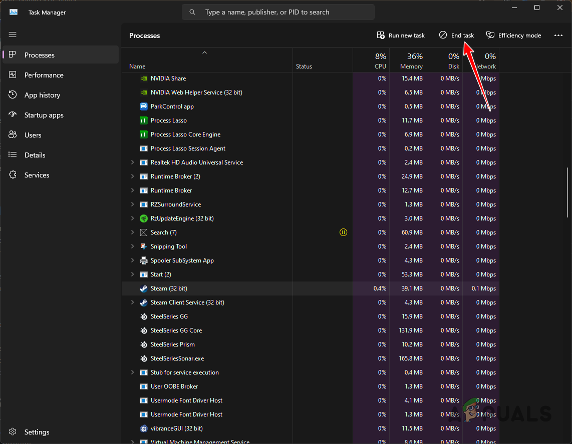 Ending Steam Process