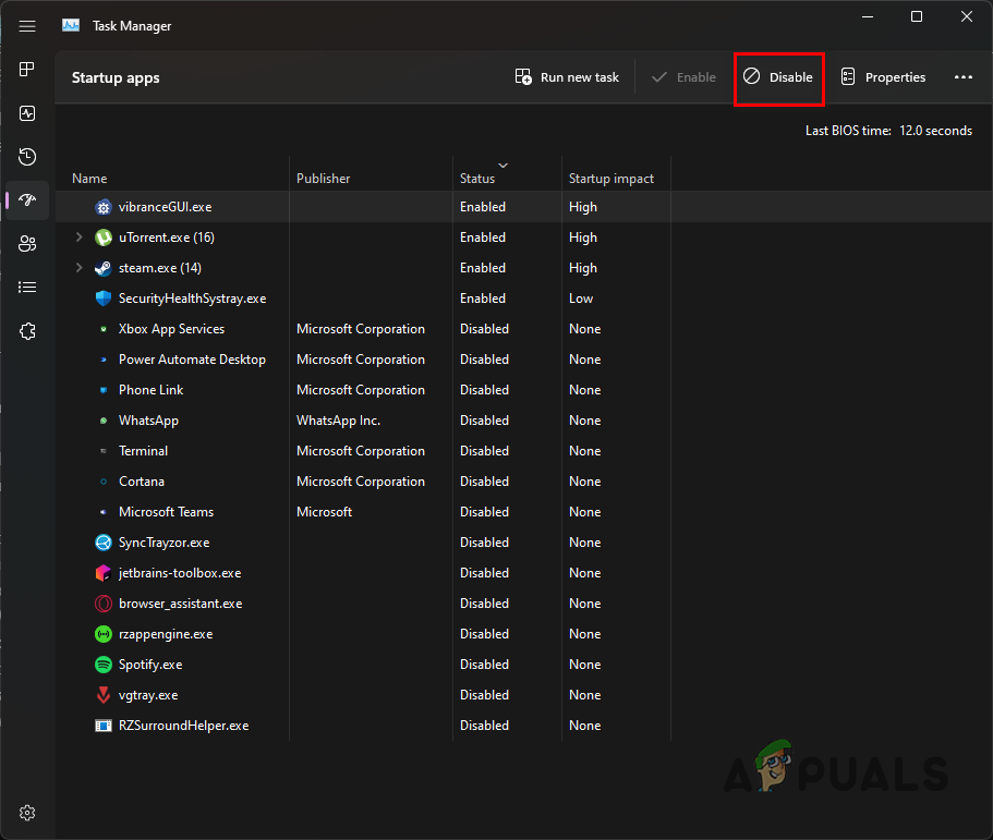 Disabling Startup Apps with Task Manager