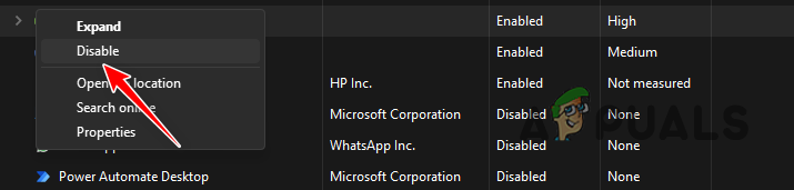 Disabling Startup App
