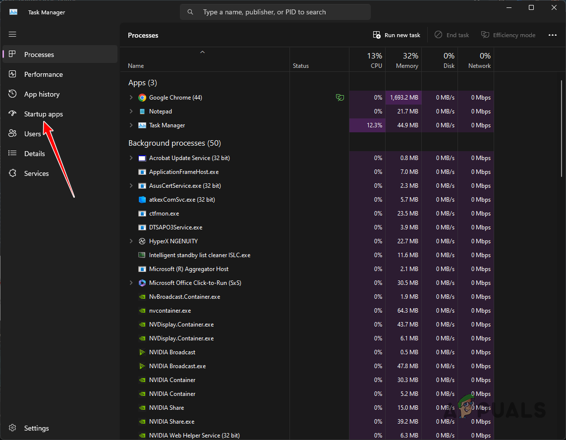 Navigating to Startup Tab