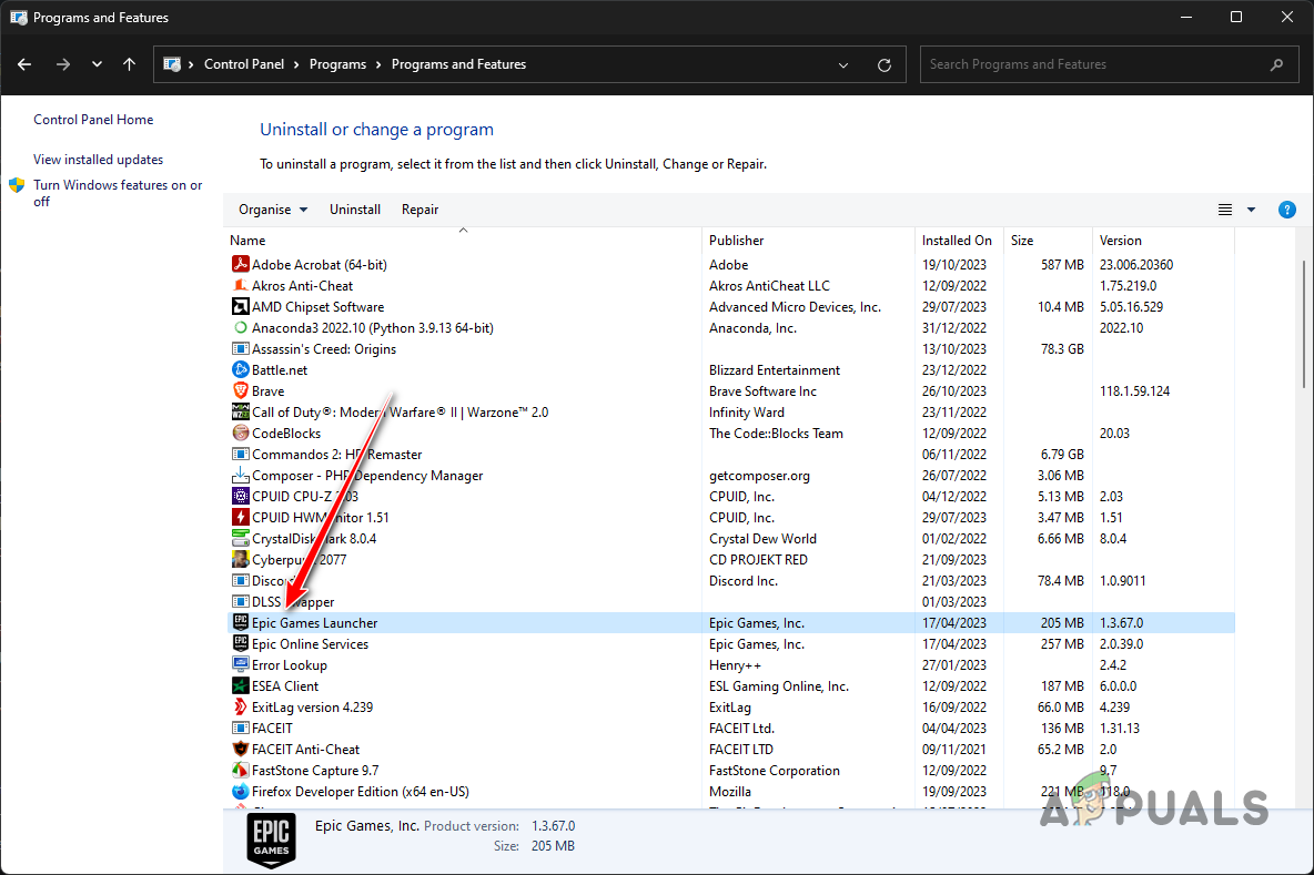 Uninstalling Epic Games