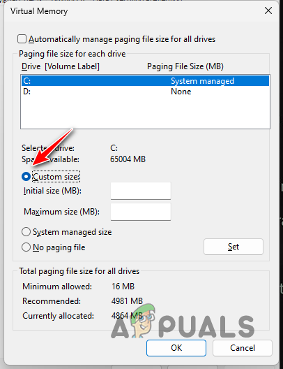 Selecting Custom Size
