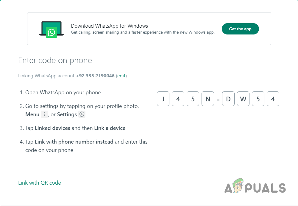 WhatsApp Web 8-digit Code