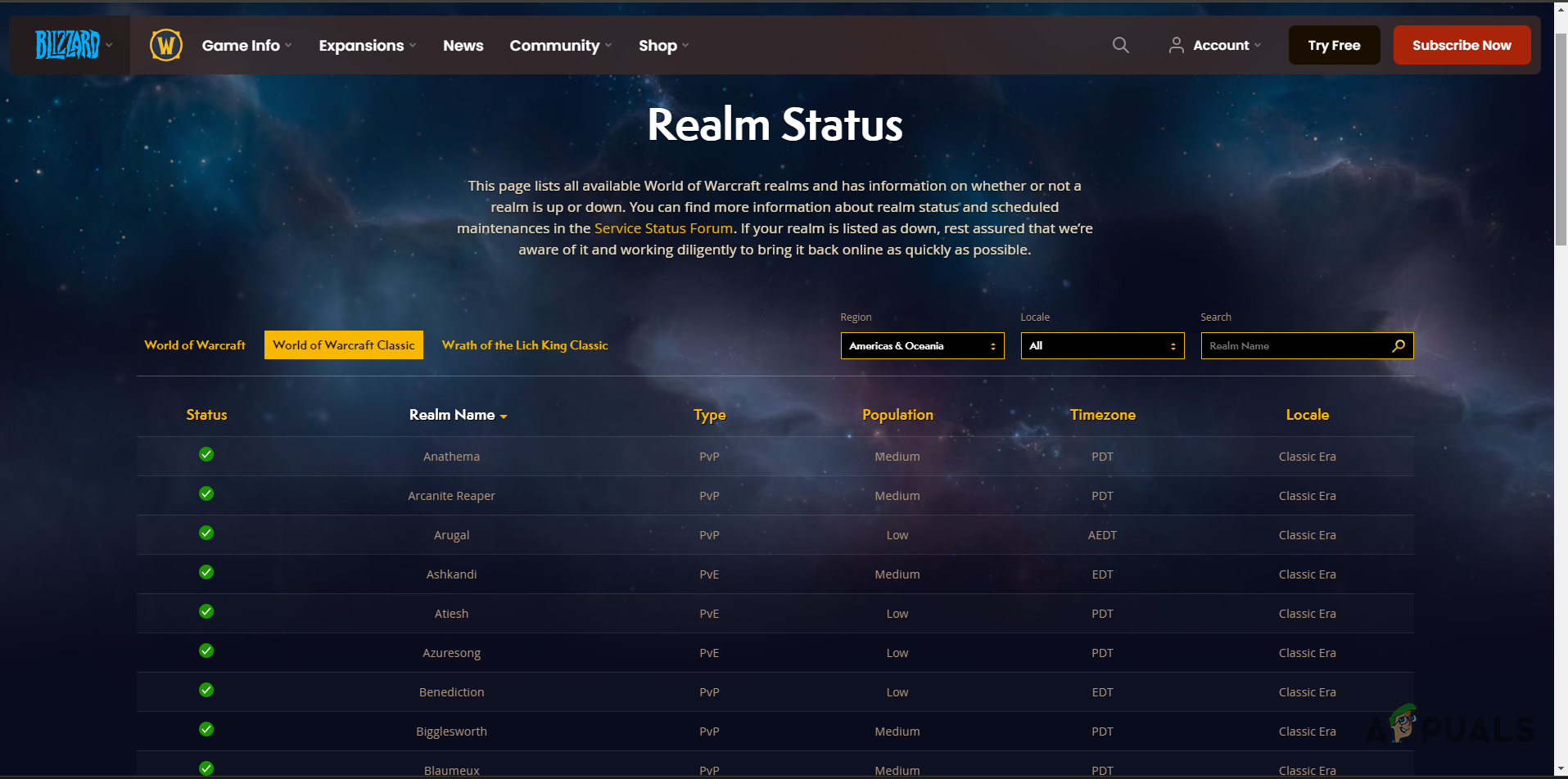 World of Warcraft Server Status