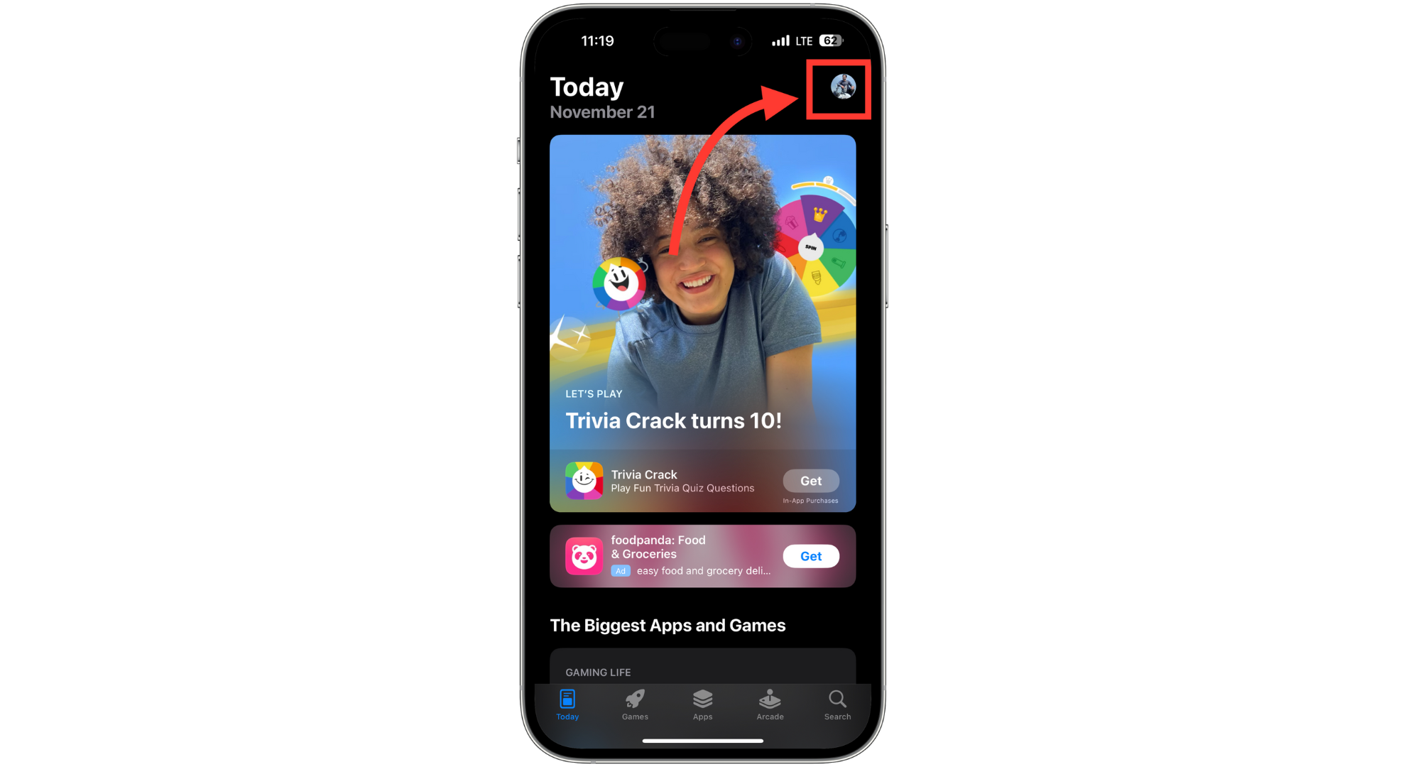 Tap your profile pic