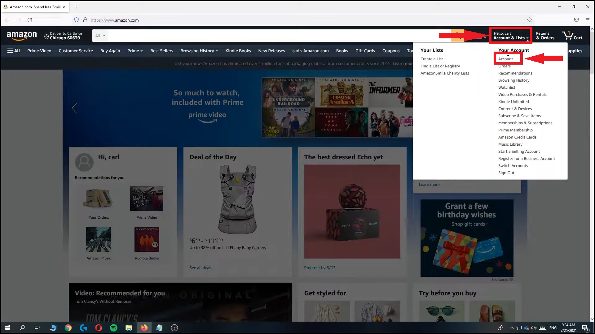 open your account details