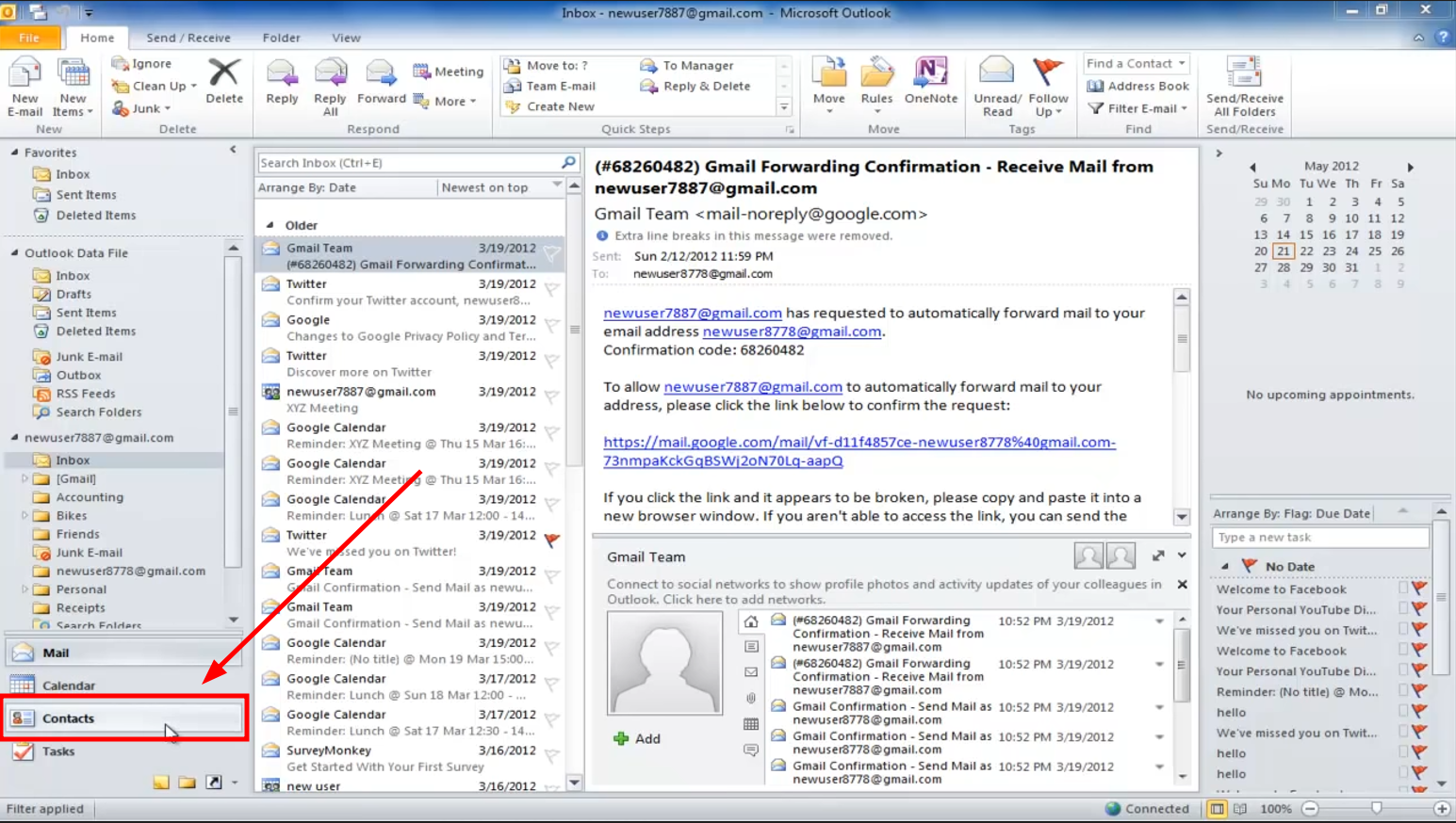 Click on Contacts tab