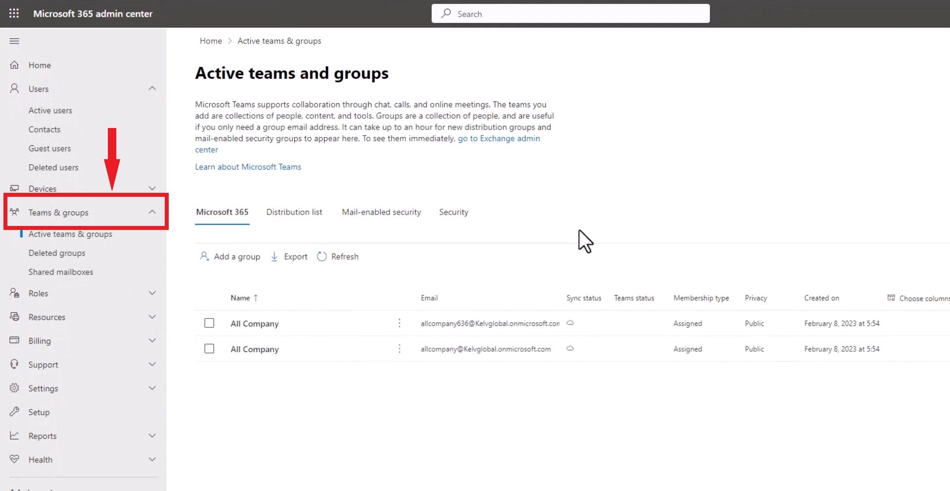 1. Look for Active Teams Groups