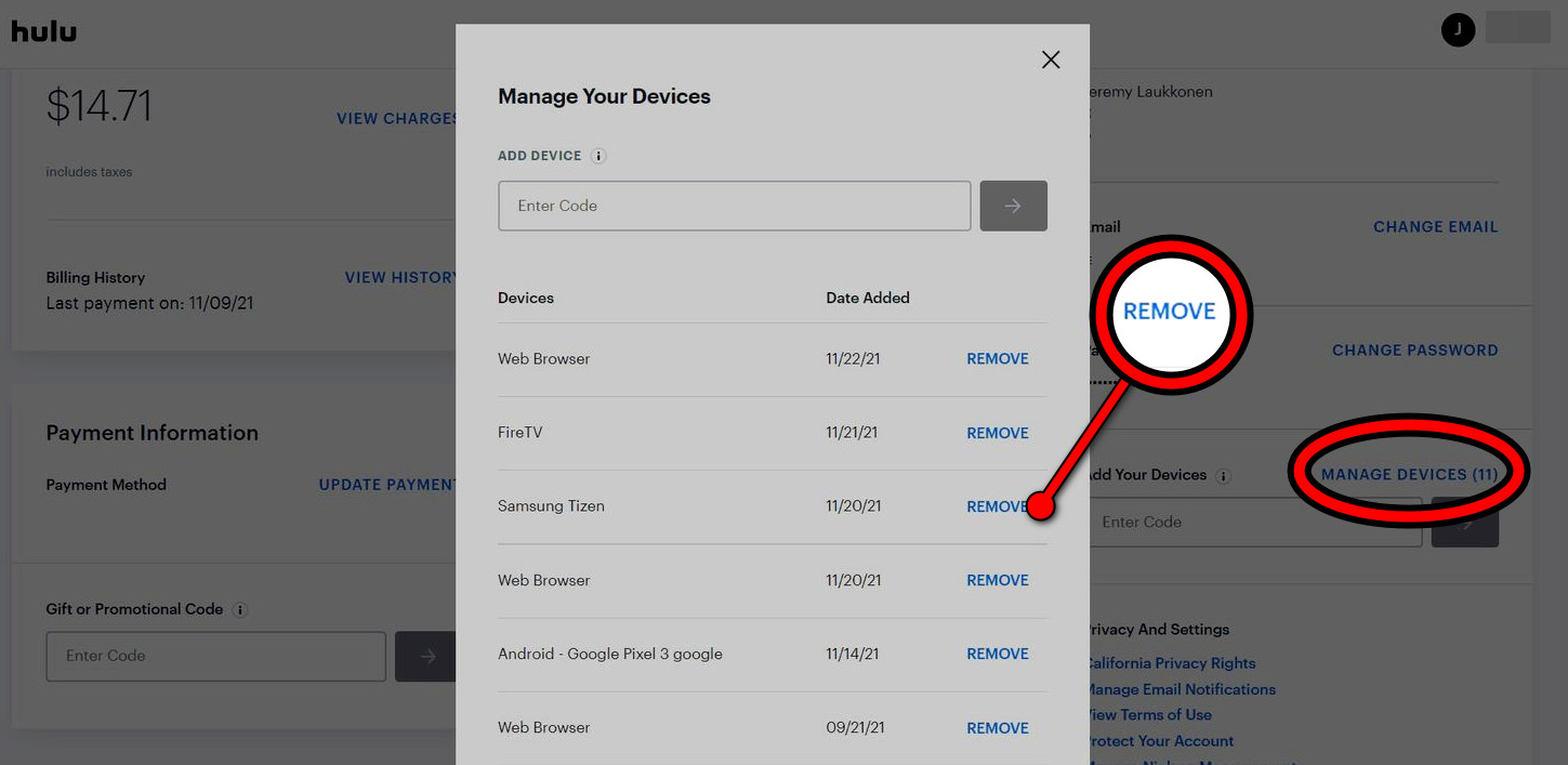 Remove the Problematic Device from Your Hulu Account