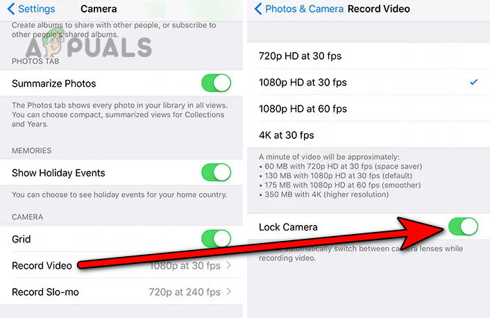 Enable Lock Camera in the iPhone Camera Settings