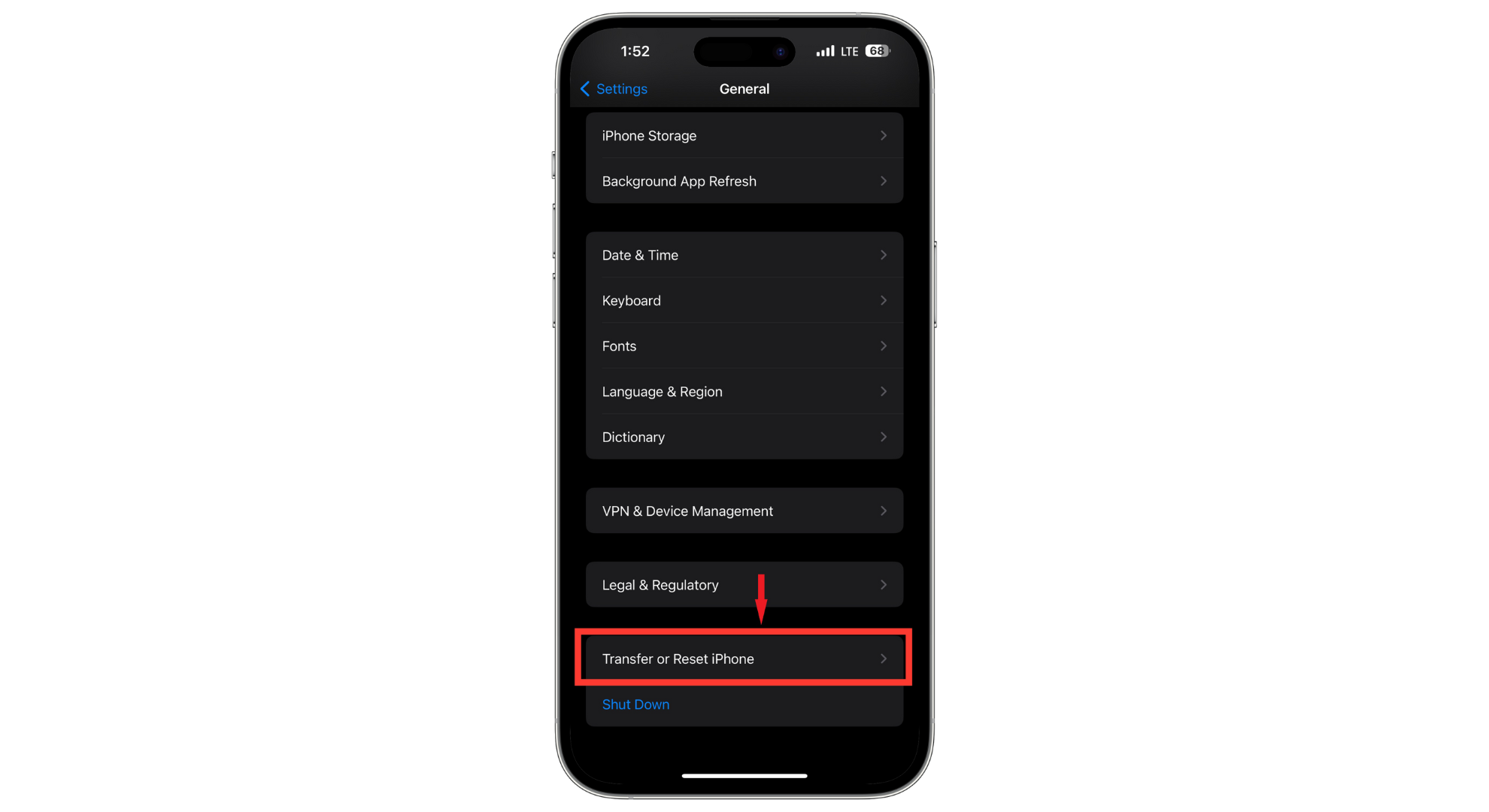 Tap on Transfer or Reset iPhone