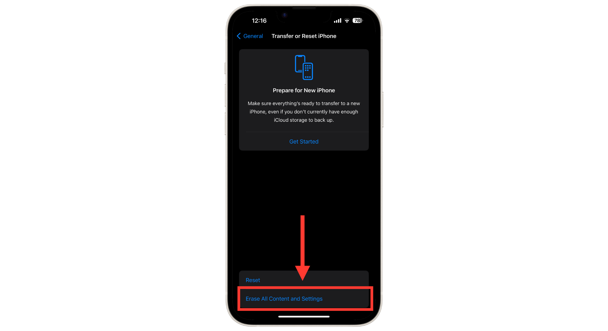 Erase all Content and Settings