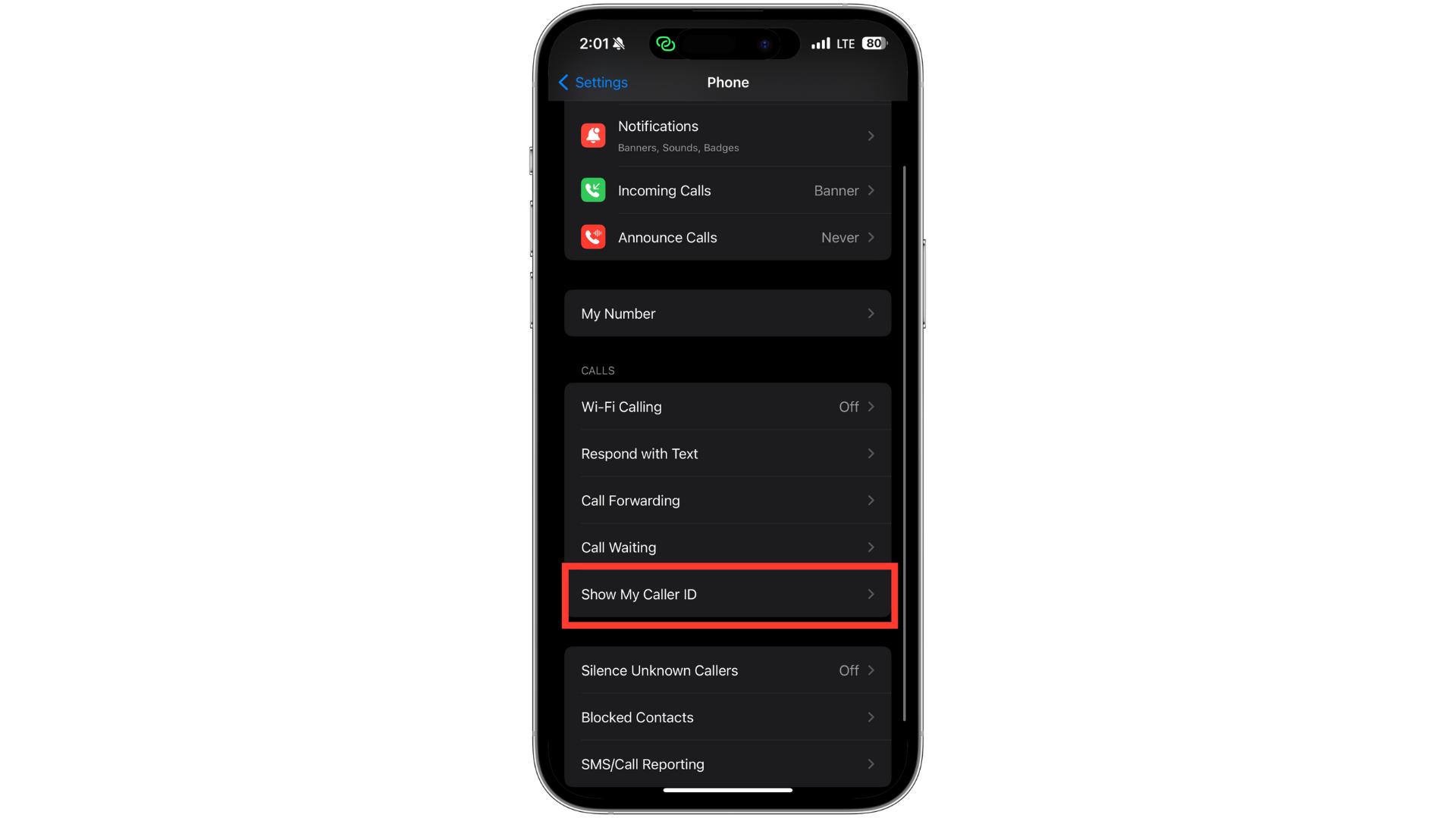 Look for Show my Caller ID