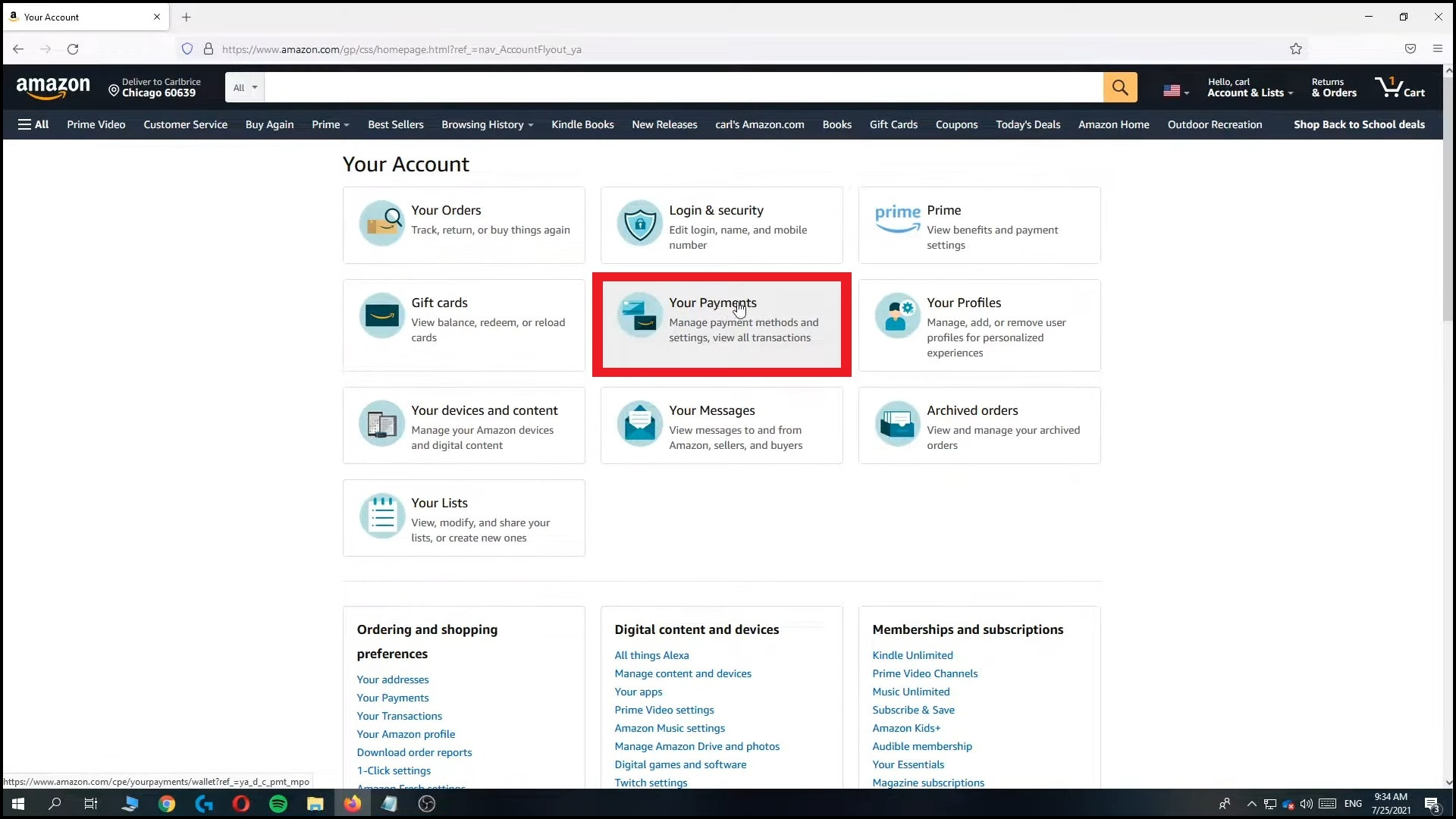 Click on Your Payments