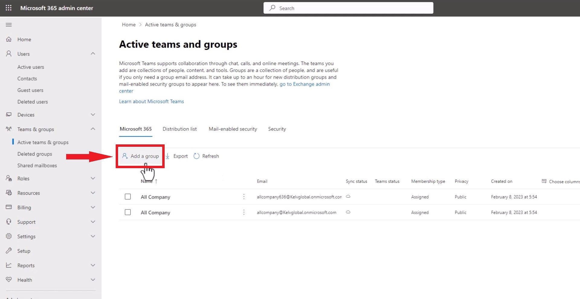 2. Click on Add a Group
