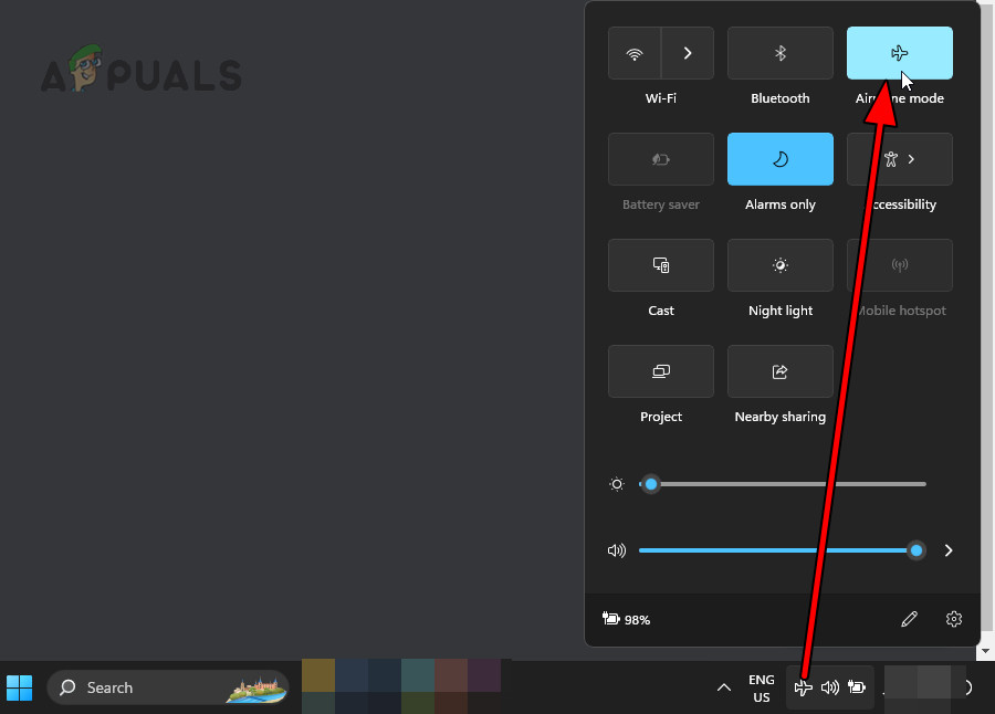 Enable Airplane Mode on the System