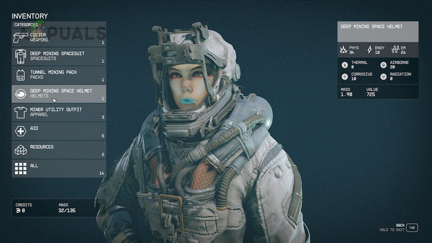 Equip Helmet in the Starfield Inventory